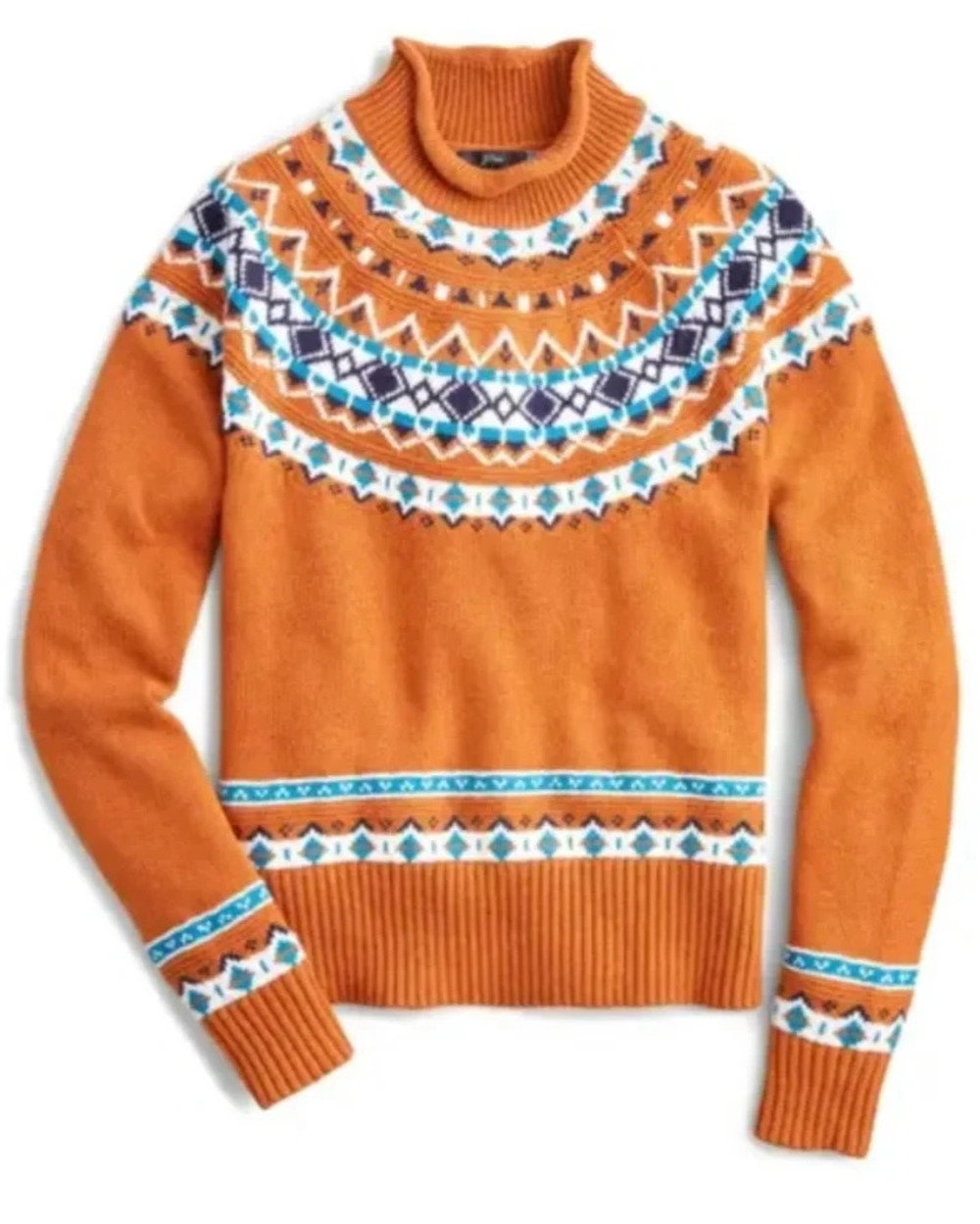 J. Crew Sweater Extra Tan Rollneck Fair Isle Nordic Lambswool Knit XXS A011116